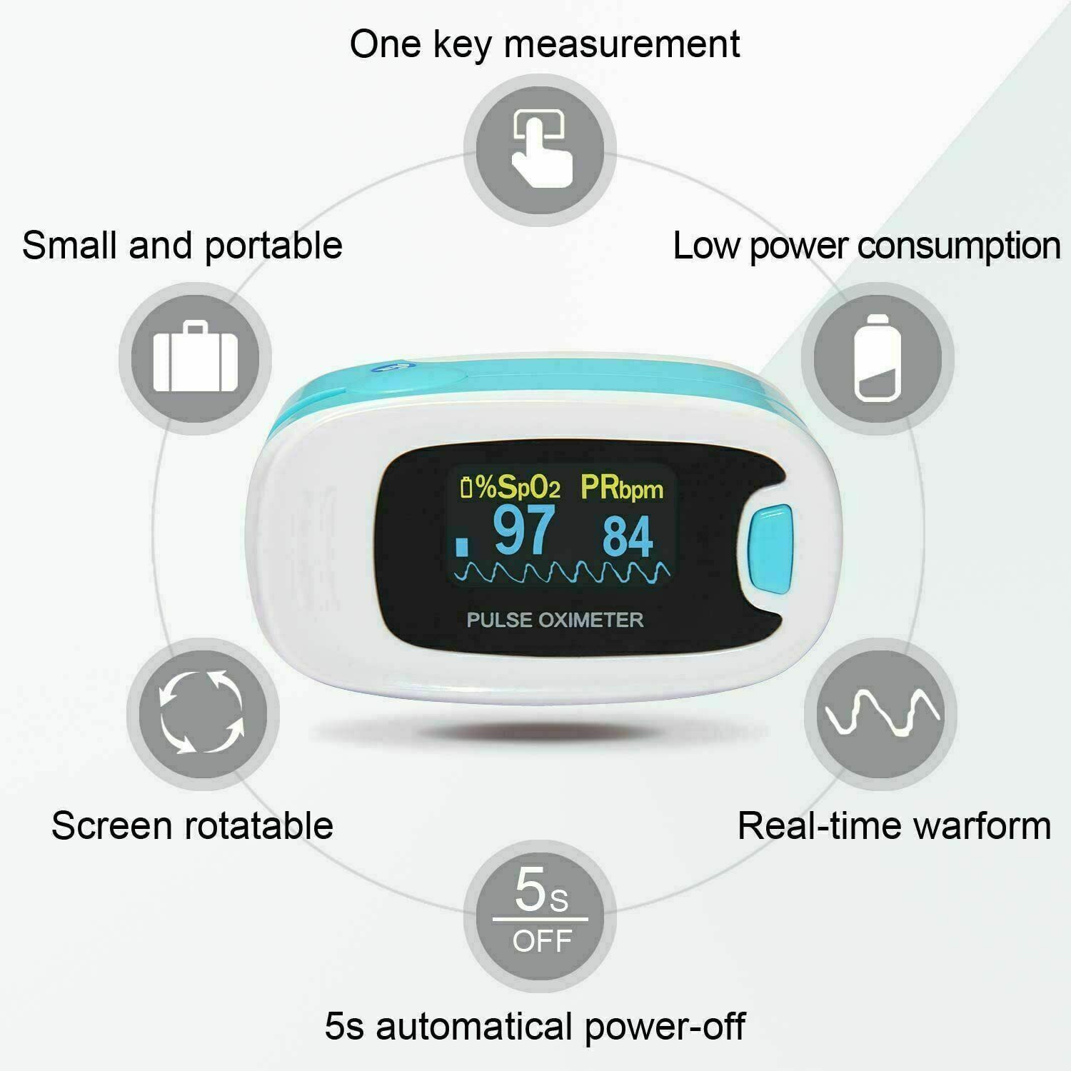 Portable Finger Pulse Oximeter Blood Oxygen Monitor Heart Rate SpO2 PR Oxymeter