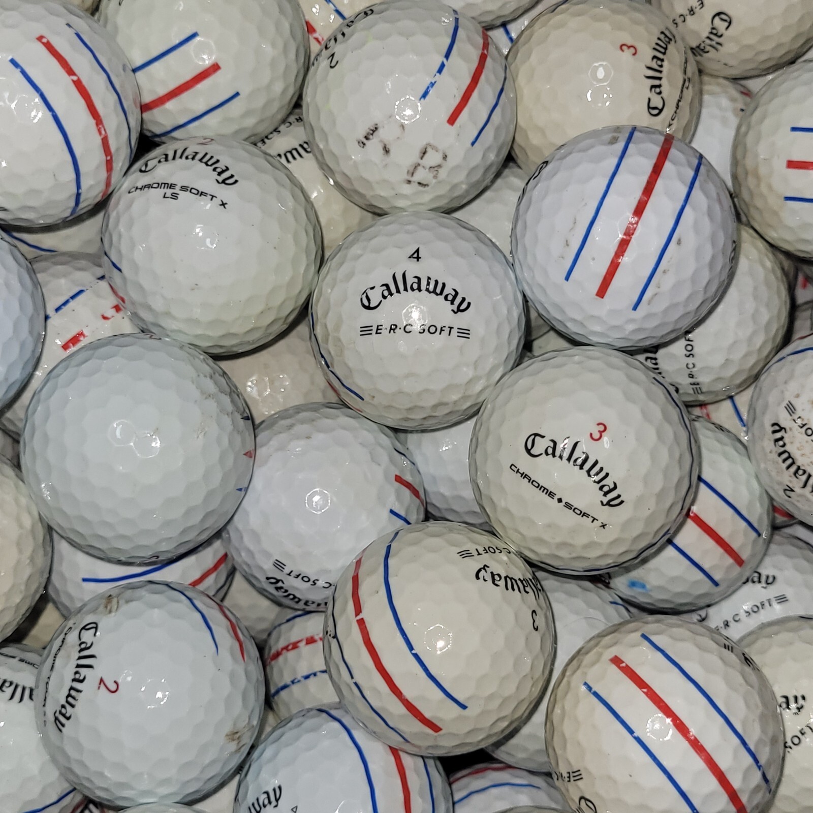 100 Callaway ERC / Chrome Soft Triple Track Mix Golf Balls - 2A Shag AA