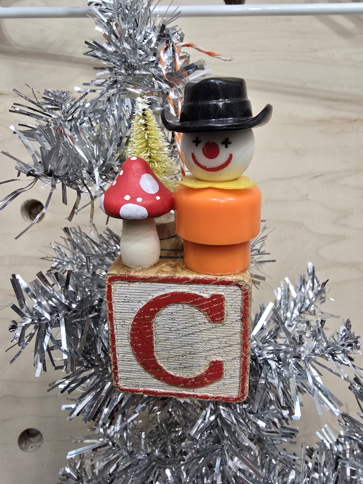 Vintage building block  Fisher Price Little People Christmas Ornament Letter C