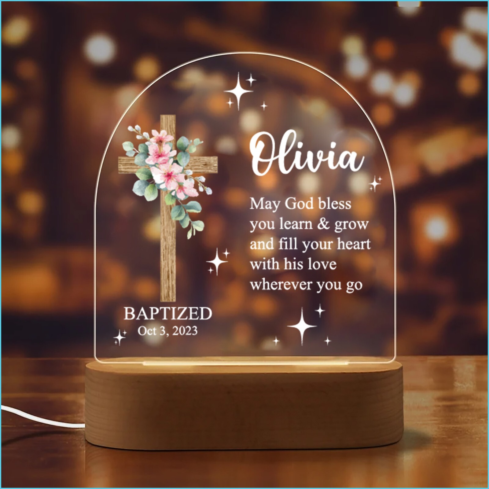 Prayer Cross Night Light, Baptism Night Lamp Gift for Boy Girl
