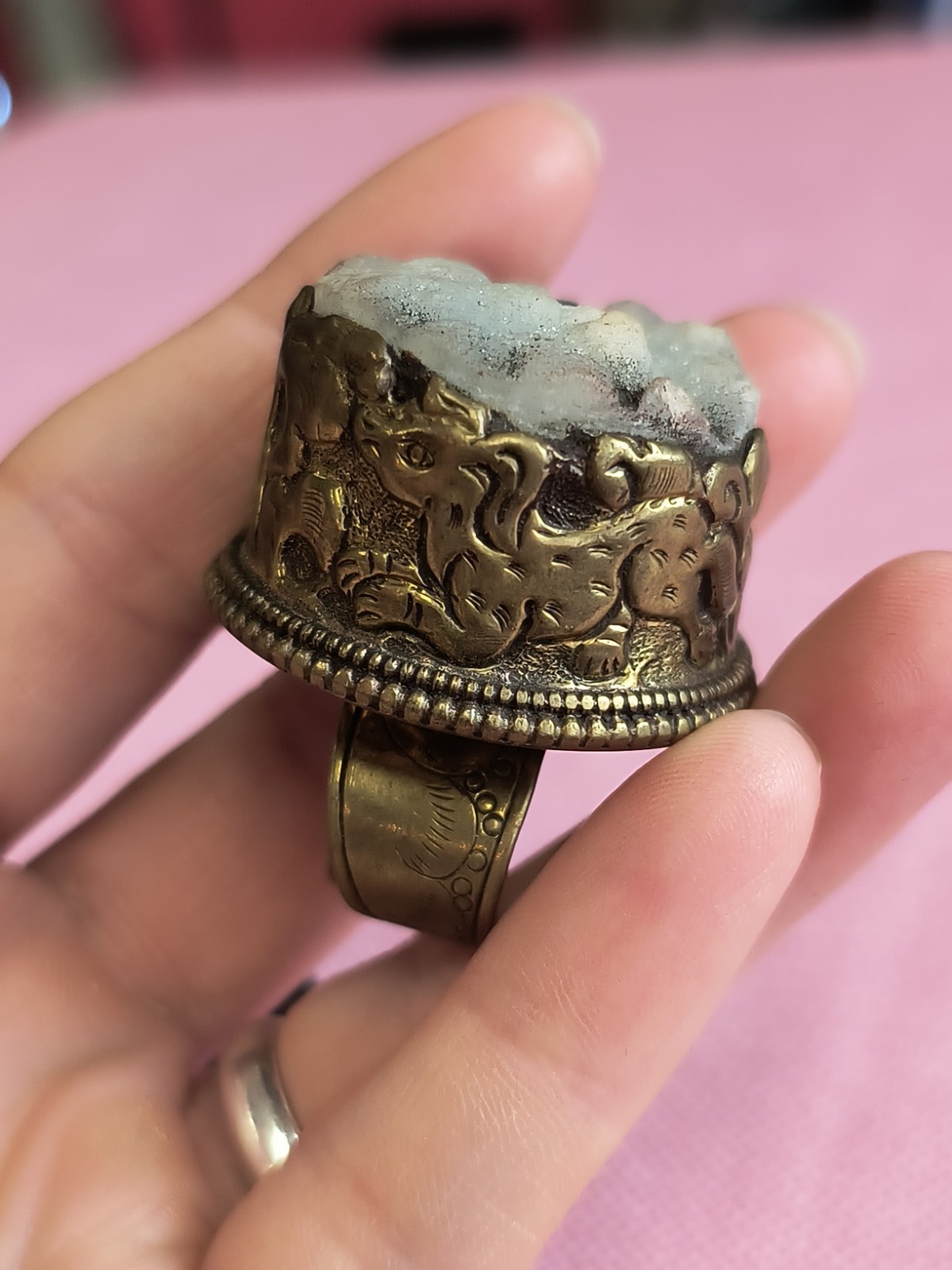 Unique LABRADORITE GEMSTONE TIBETAN DESIGN Adjustable RING