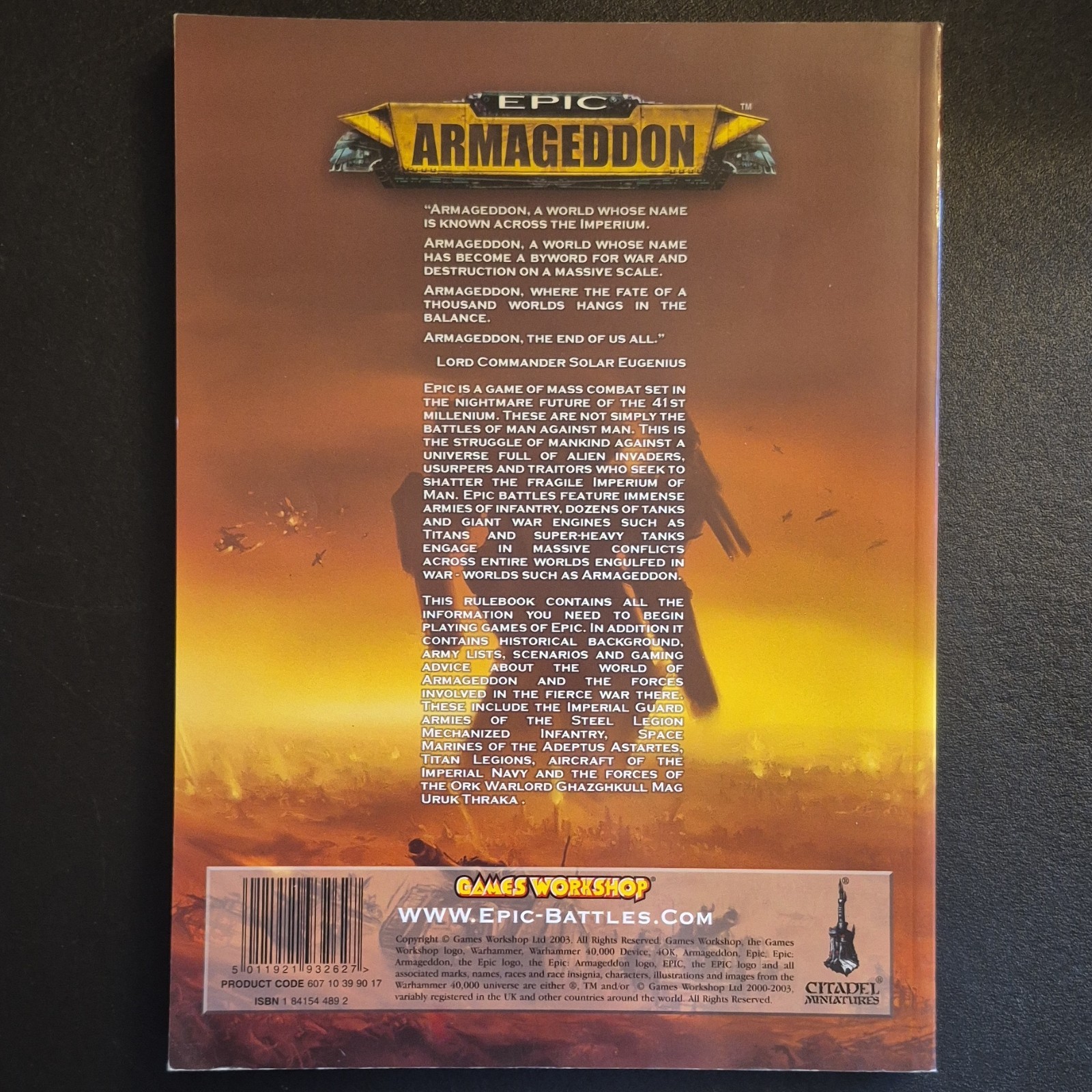 Games Workshop Epic Armageddon Core Rules Rulebook Warhammer 40K