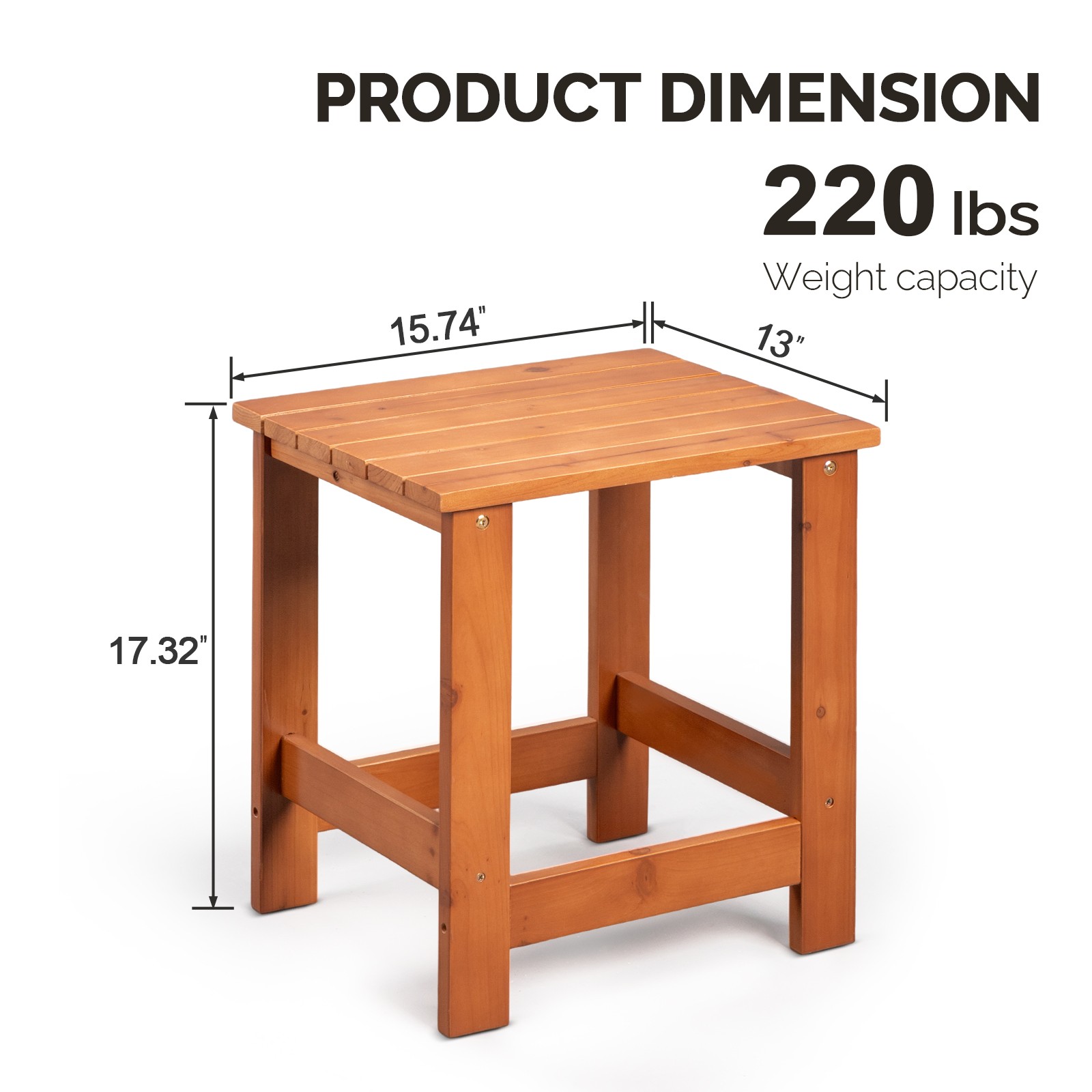 16in Wooden Square Side End Table In/Outdoor Living Room Furniture Coffee Table