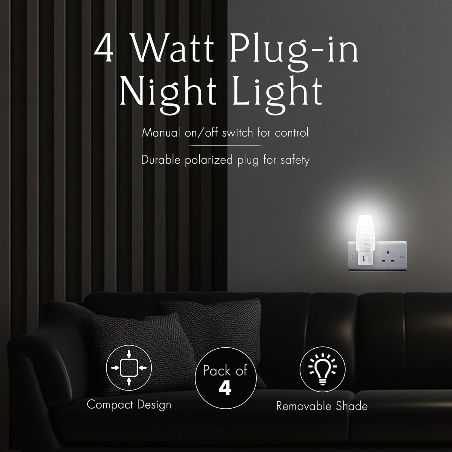 Plug in Night Light with Manual On/Off Switch for Hallway, Kid’s White