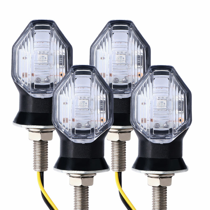4x Clear Motorcycle Mini LED Turn Signal Light Blinker Amber Indicator Universal