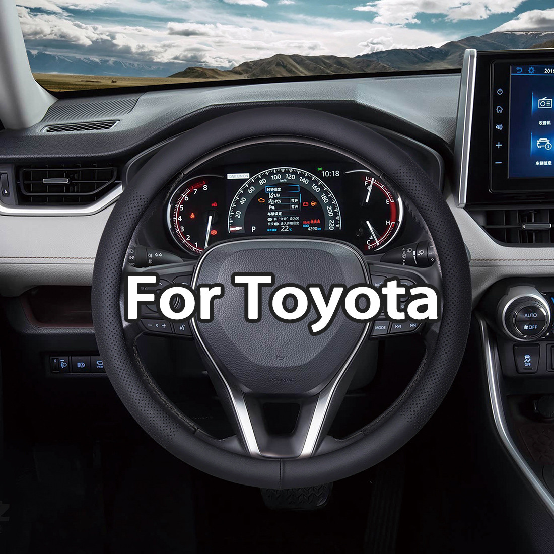 Car Steering Wheel Cover For Toyota Tacoma 4Runner Tundra Black Large Size 16in