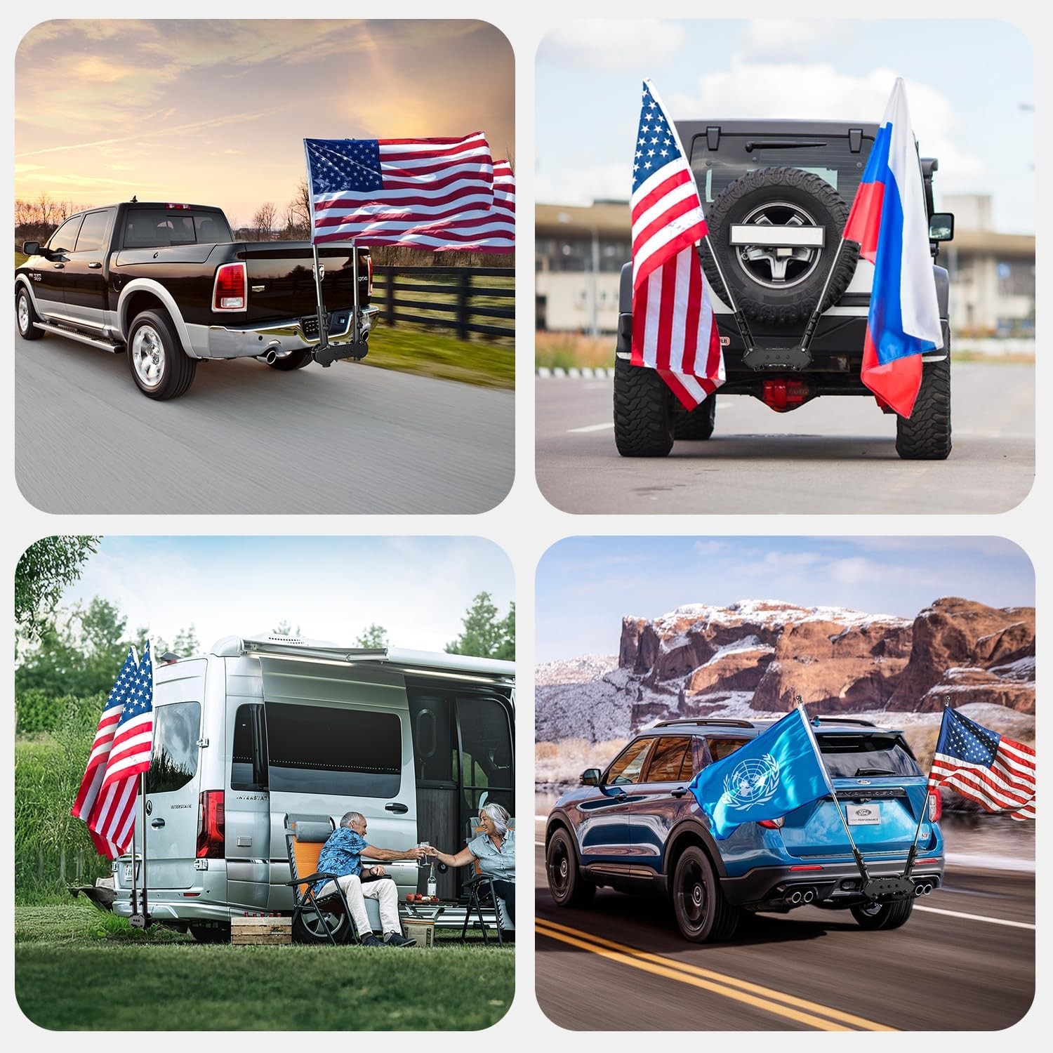 Adjustable Angle Double Hitch Mount Flagpole Holder | All Metal Durable , Fit...