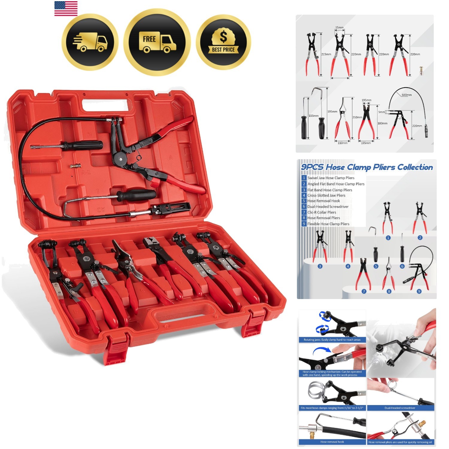 9PCS Hose Clamp Pliers Set, Hose Clamp Removal Tool for Automotive | Flexible...
