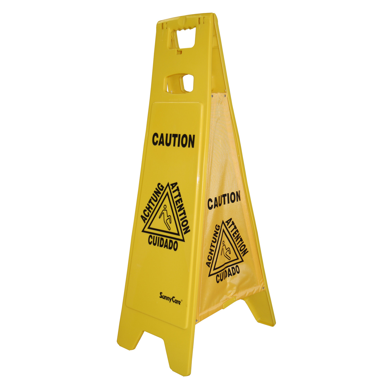38in-H, Floor Sign,Caution, 4-Sided Safety Yellow Plastic