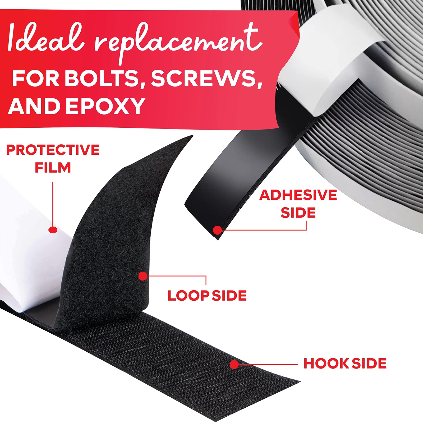 XFasten Black Hook and Loop Tape 1 inch x 10ft Hook Loop Roll Fabric Strips w...