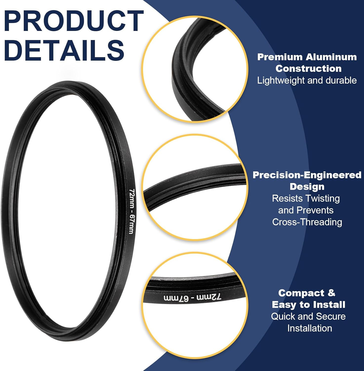 Step down Ring Adapter 72Mm to 67Mm, 2 Pcs Filter Step-Down Rings Camera Lens Fi