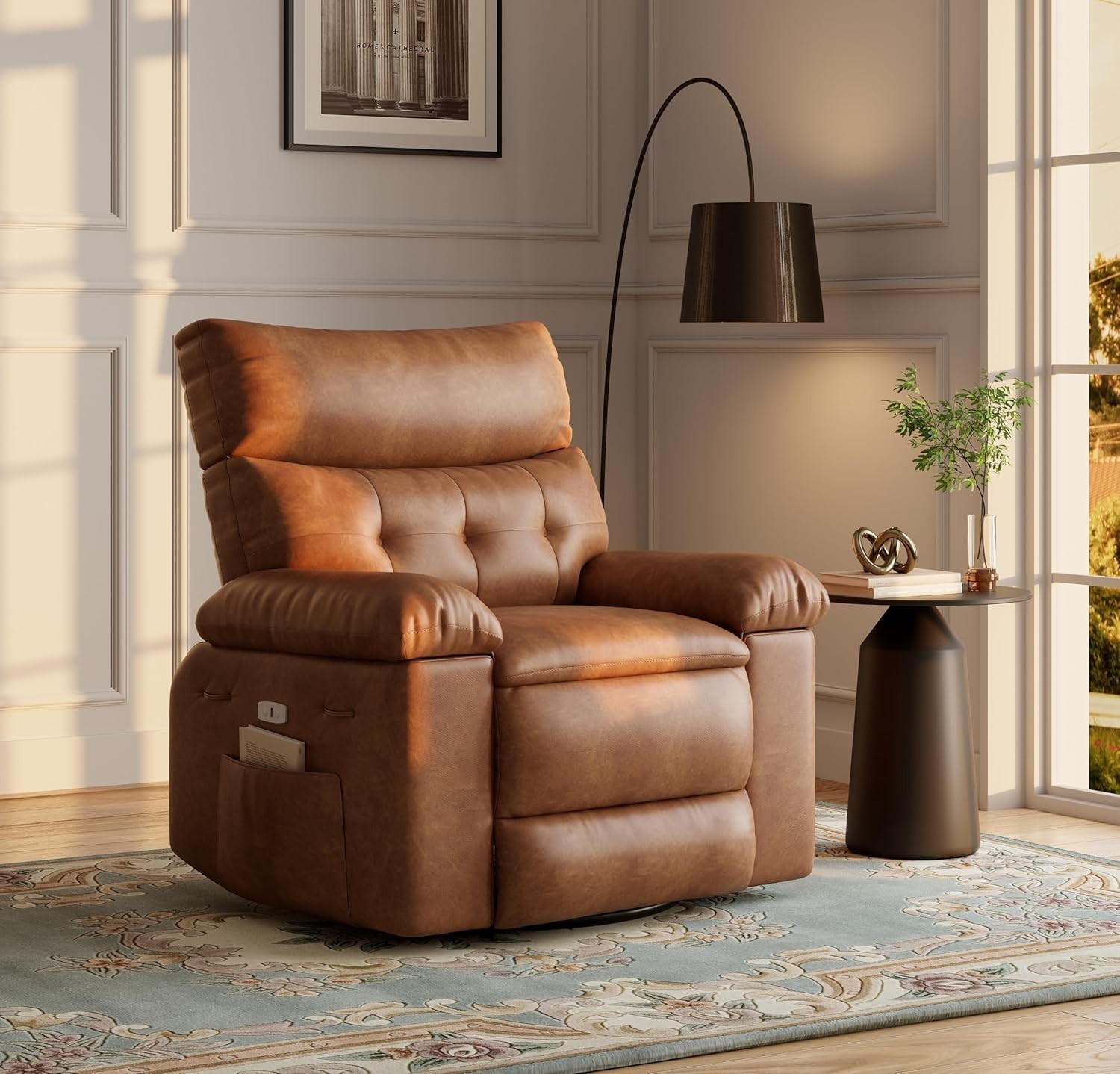 NEW Swivel Recliner Chair PU Leather Manual Recliner for Adult 180kg Single Sofa