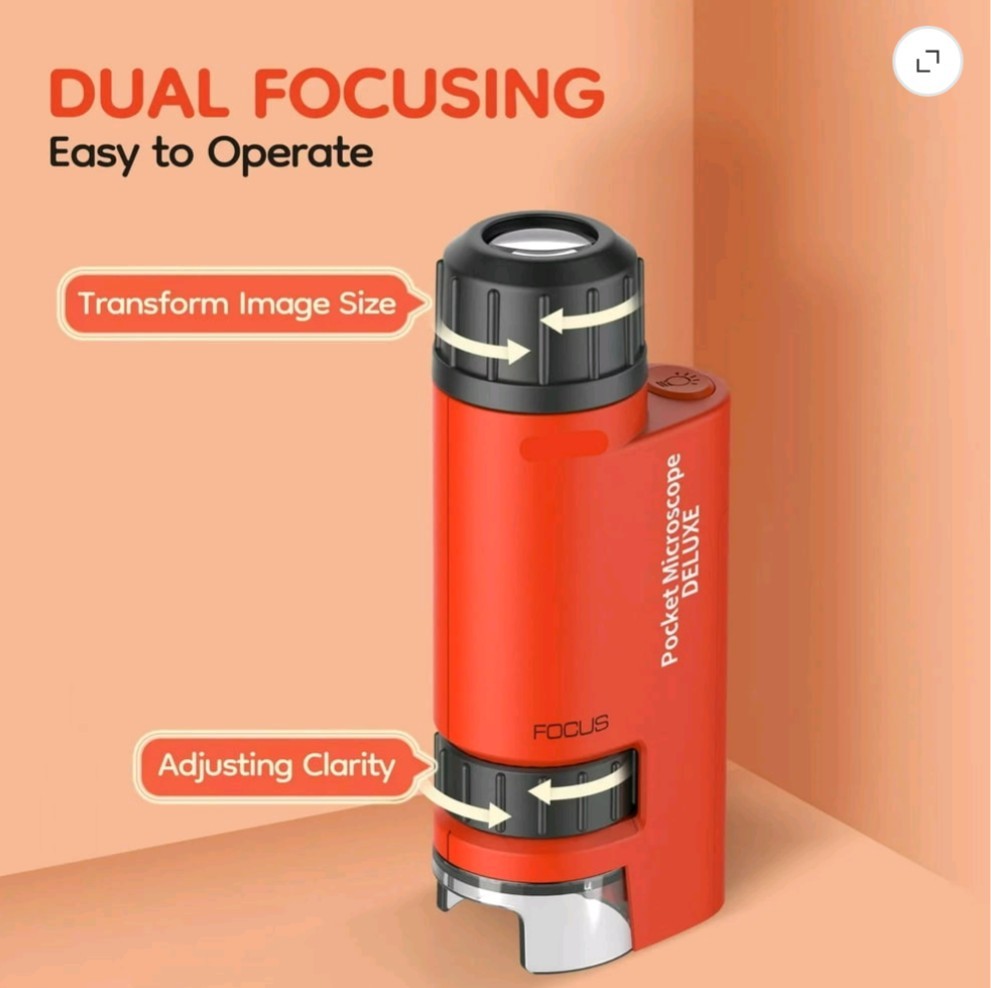 Mini Pocket Microscope Deluxe for Kids LED Light Handheld Science Lab Red Open B