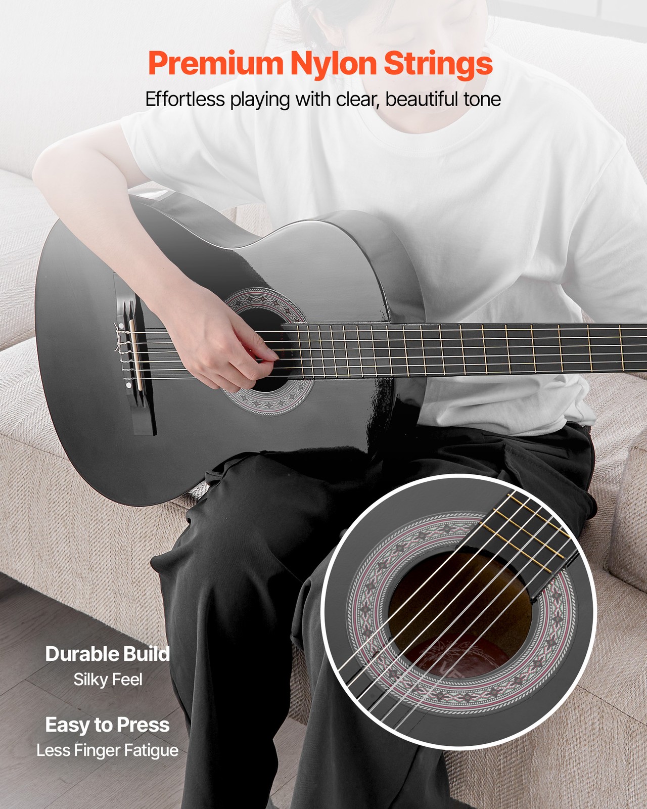 VEVOR Classical Guitar 38 in Guitar Beginner Starter Kit Nylon Strings Black