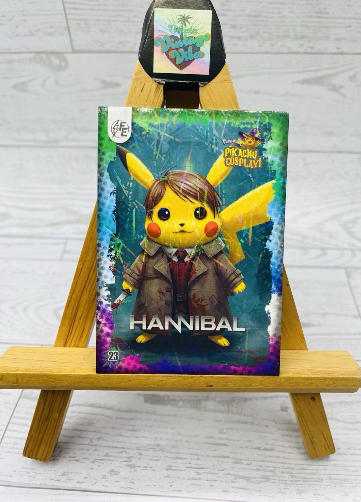 Pikachu as Hannibal Cosplay Lazer Holo Non- Pokémon Fan Art Holyday Edition Card