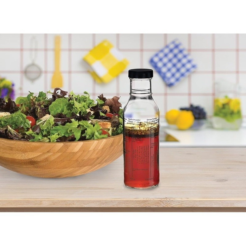 Glass Salad Dressing Mixer Bottle 13oz Eight Recipes Leak Proof Airtight Cap New