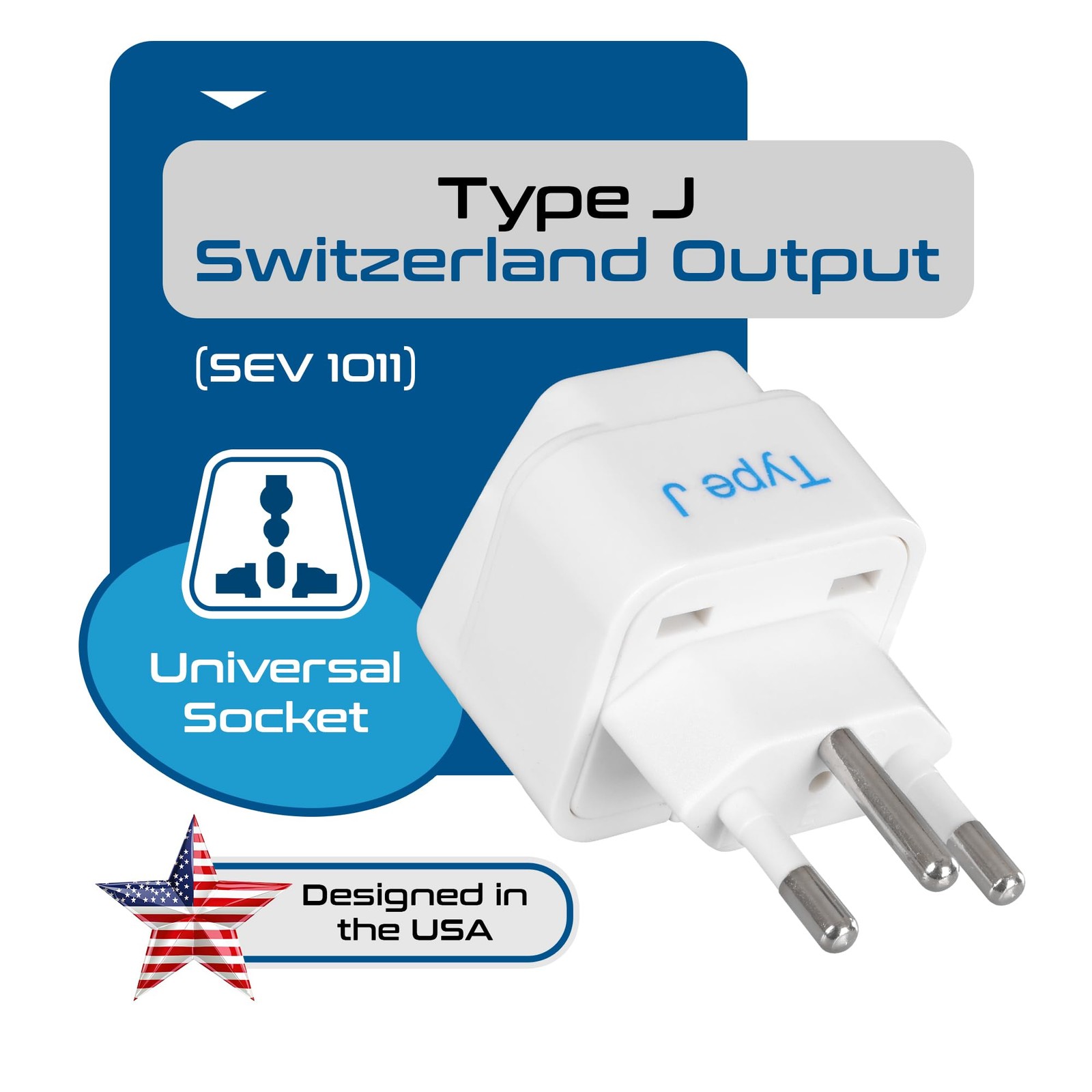 Switzerland Travel Plug Adapter (Type J) - 3 Pack [Grounded & Universal] (GP-...