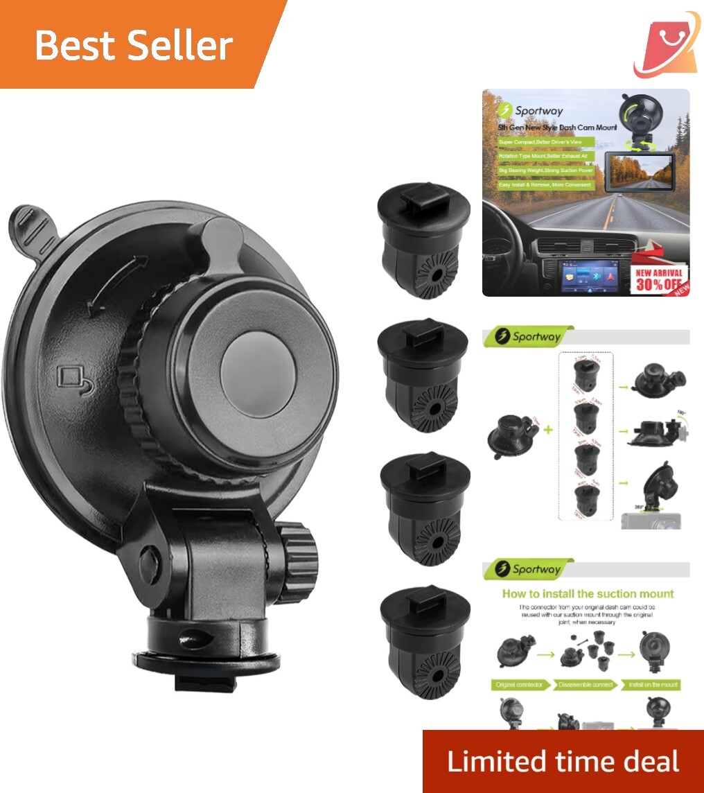 Suction Cup Dash Cam Mount ABS 4.33" 360° Rotation Secure Windshield Holder