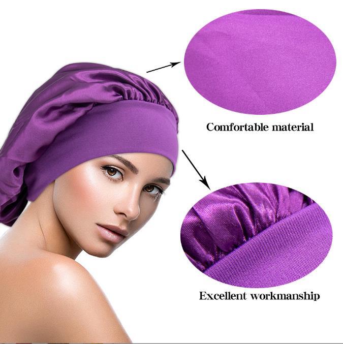 Women Satin Night Sleep Cap Hair Bonnet Hat Silk Head Cover Wide Elastic Band