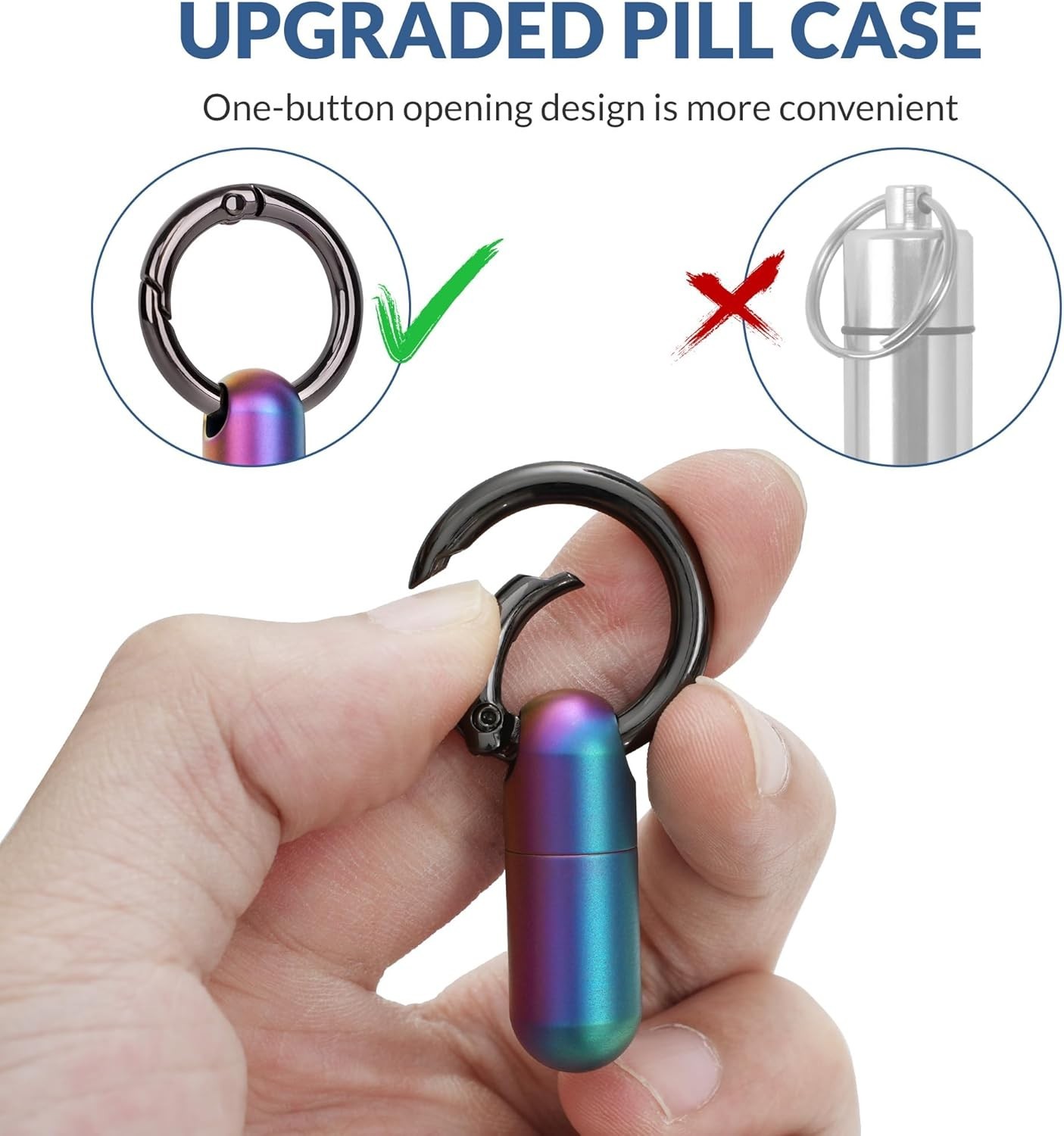 Travel-Friendly Titanium Pill Container with Keyring & O-ring Seal - Multicolor