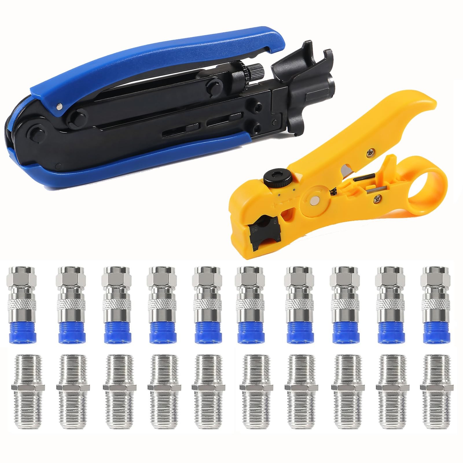 Coaxial Compression Tool Coax Cable Crimper Kit with 10pcs F Male And 10pcs F...