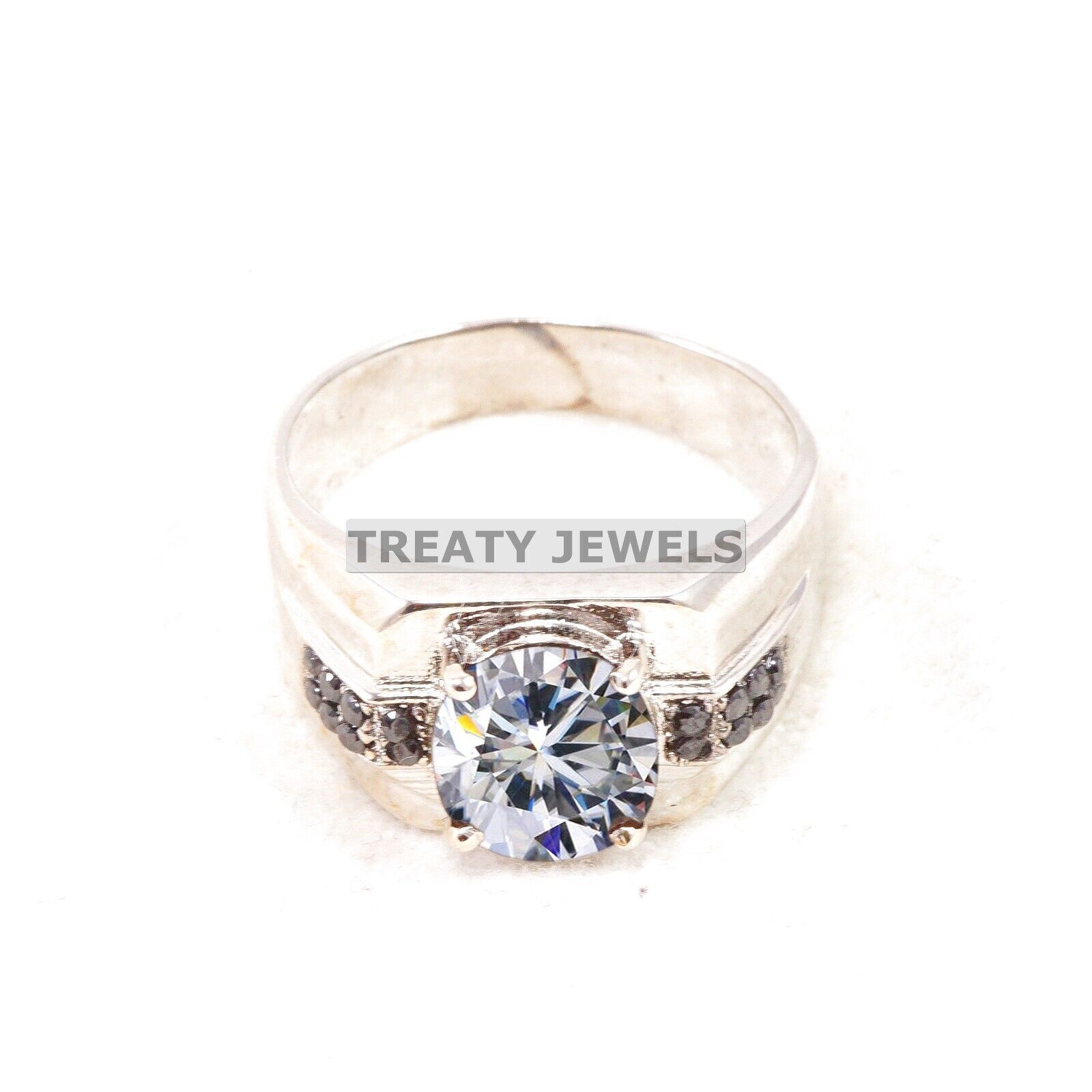 Moissanite Oval Cut Gemstone With 14K Solid White Gold Ring For Men's #B325