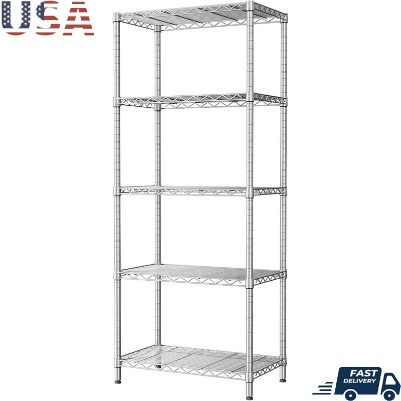 Adjustable Metal Shelving Unit 5 Tier Heavy Duty Storage Rack Home Organization