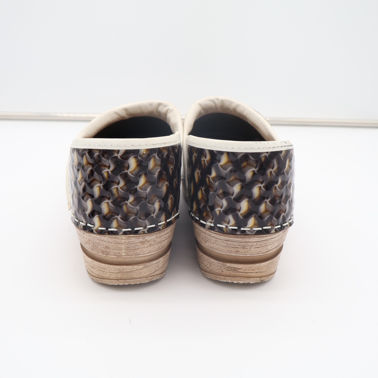 Sanita Danish Clogs Womens EU 38 Brown Black Patterned Slip On Round Toe Shoes