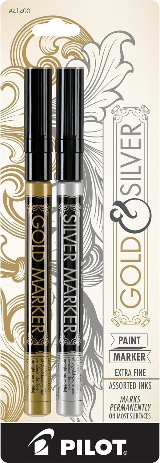 PILOT Metallic Permanent Paint Markers, 1 Each Gold & Silver, Extra Fine Point,