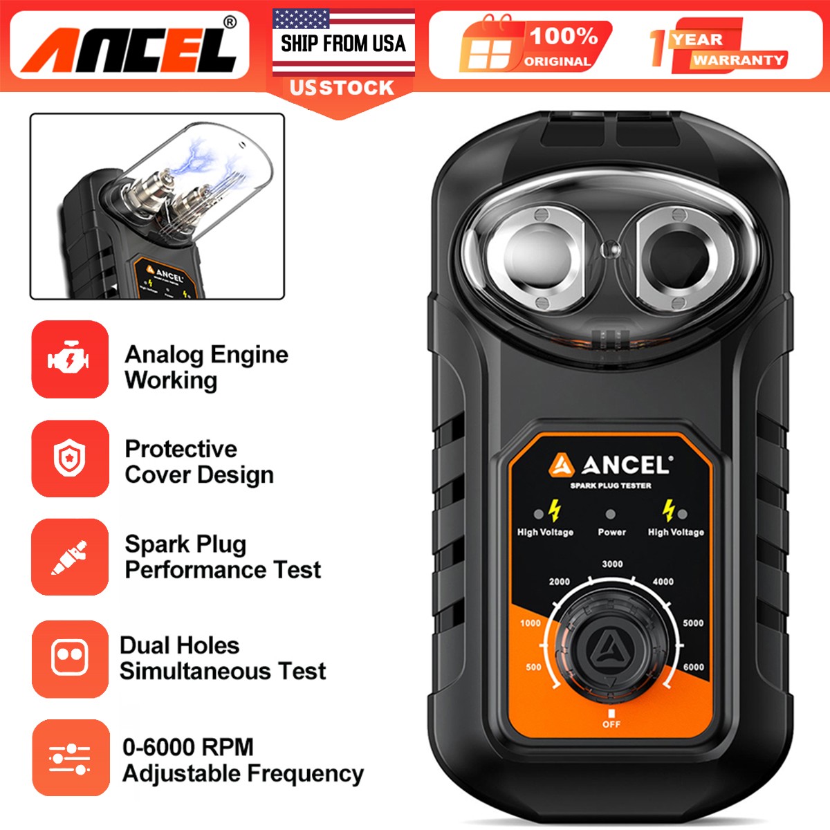 ANCEL SP21 Spark Plug Tester Dual Hole 12V Car Petrol Ignition Analysis System