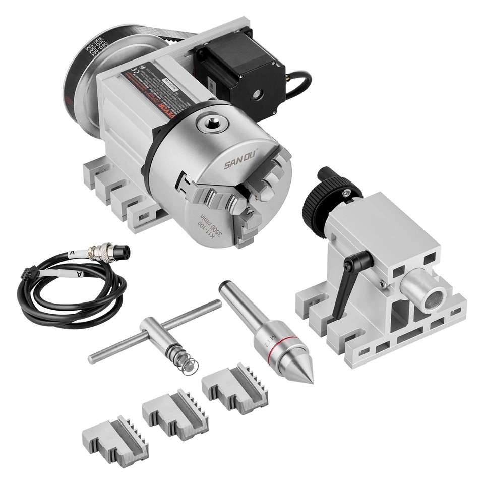 VEVOR Indexing Dividing Head K11-100mm 3-Jaw Chuck Tailstock for CNC Milling