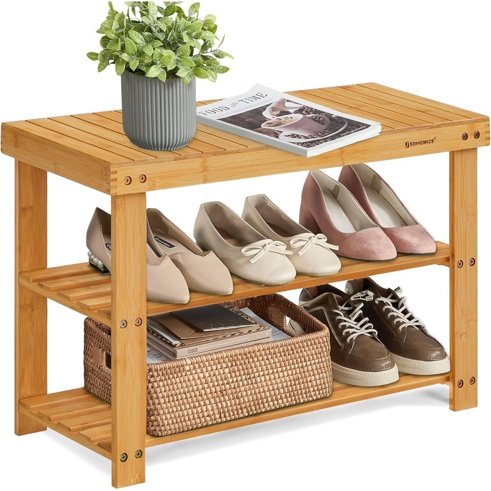 Of course. Here is a detailed overview of the **Shoe Rack Bench, 3-Tier Bamboo