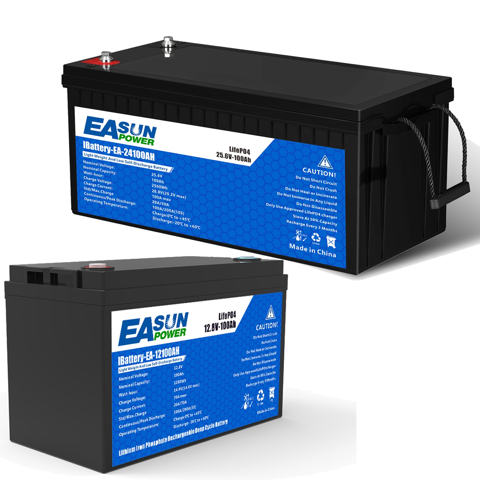 EASUN 12V 100Ah / 24V 100Ah LiFePO4 Lithium Battery Deep Cycle for Solar RV Boat