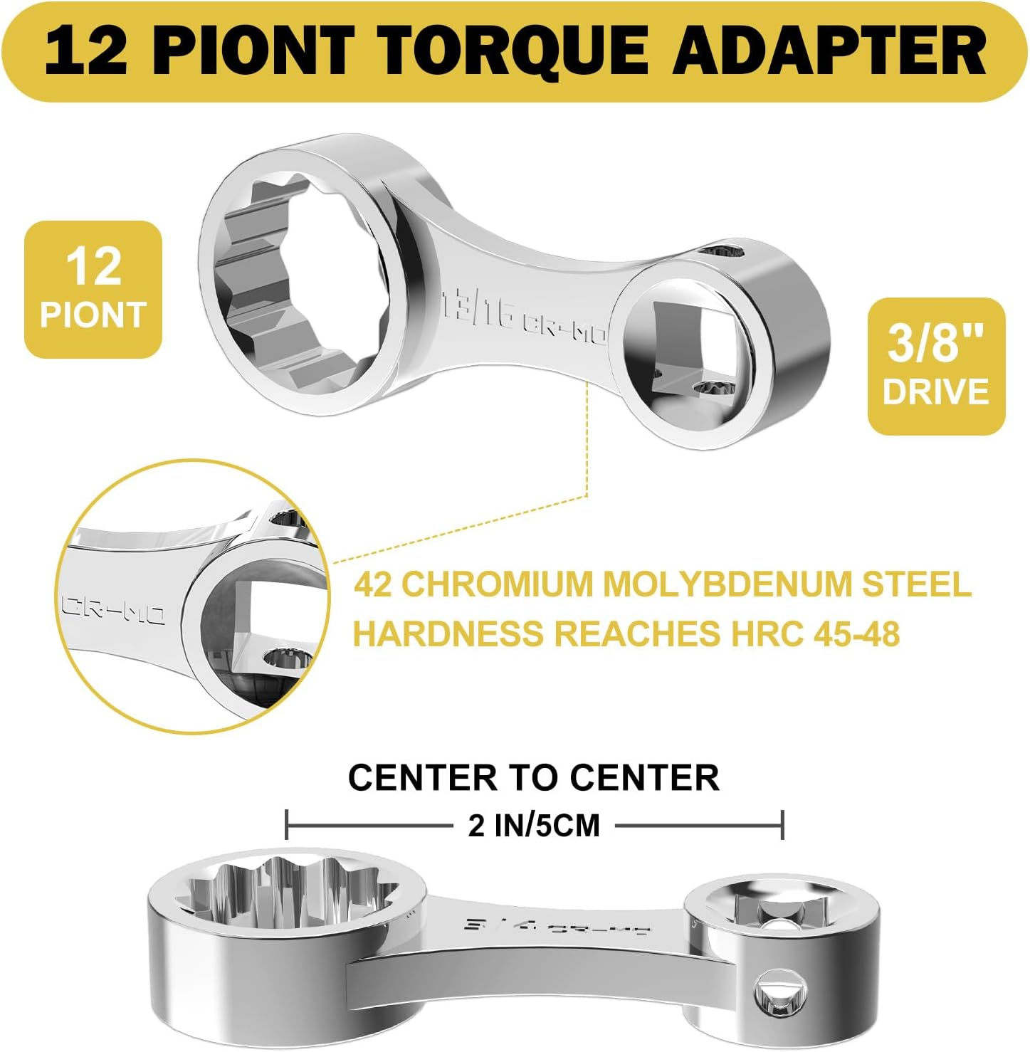 Torque Adapter Set 12 Pcs SAE 12 Point Torque Adapter Extension Kit 3/8" Torque
