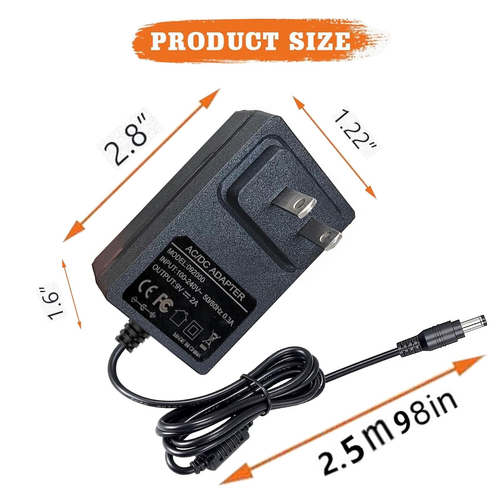 UPMMUD DC9V2A Electronic Drum Power Adapter Cord White