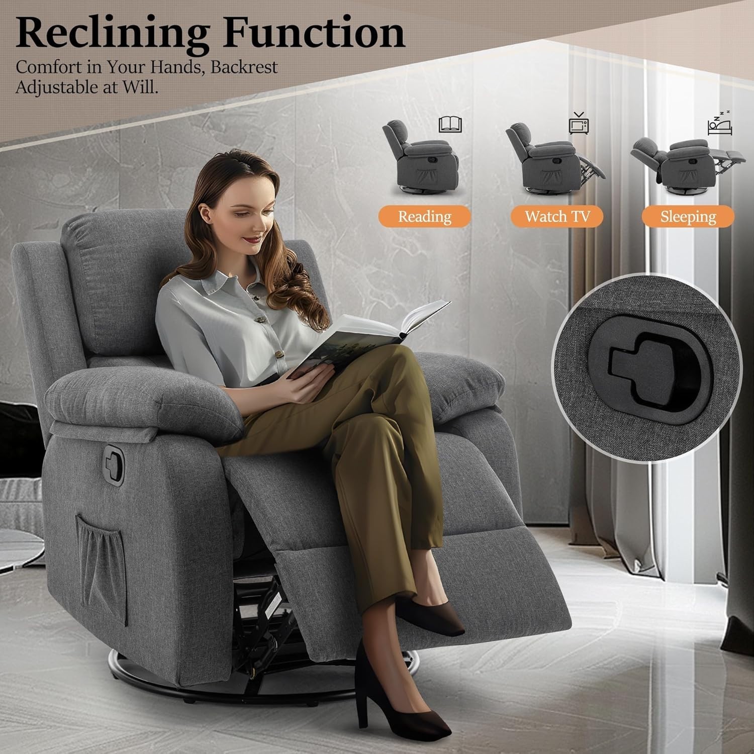 Recliner Chair, 360 Swivel Rocker Chair for Adults, Small Rocking Recliner Chair