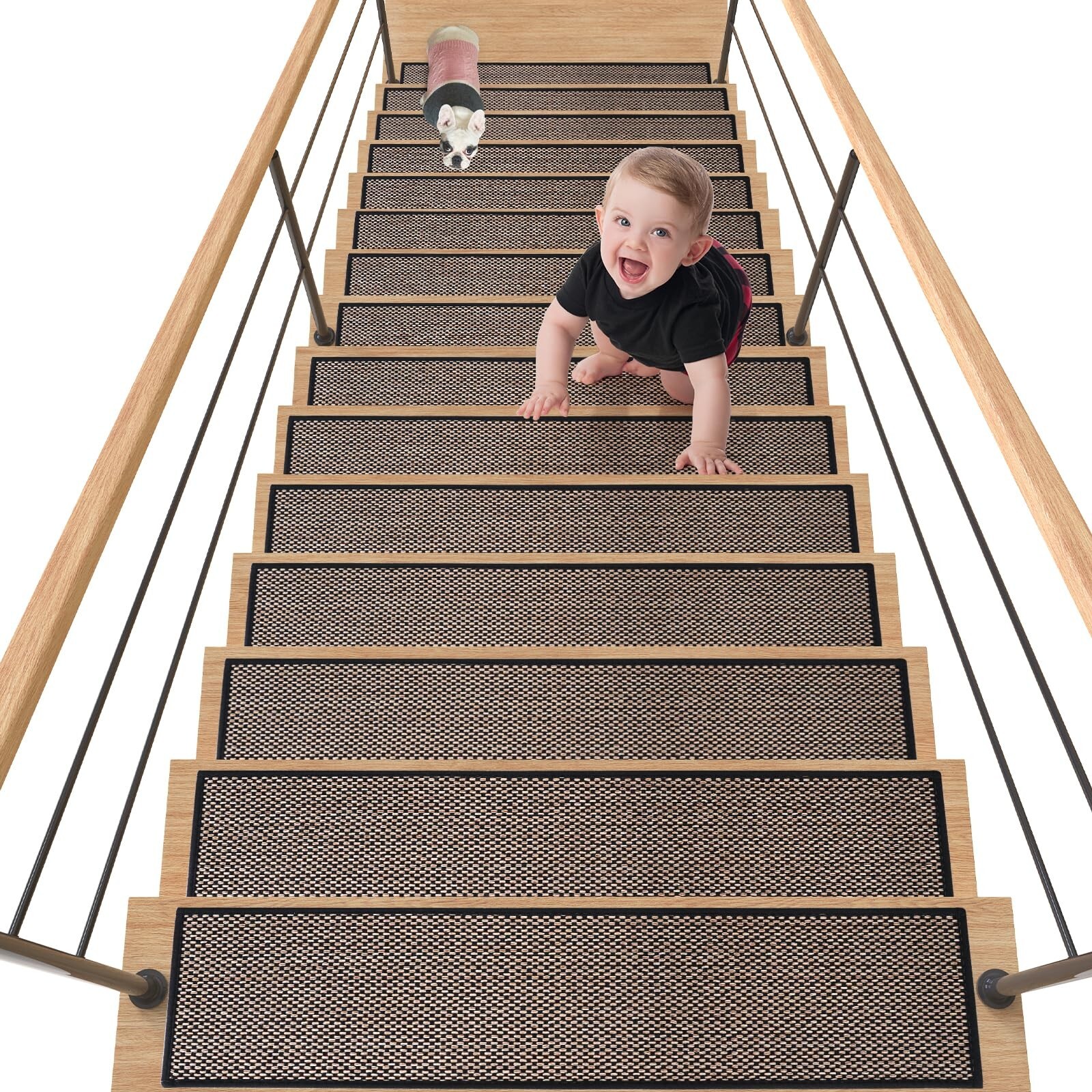30X8 Inch Stair Mat, 15 Pack Comfortable Stair Treads for Wooden Steps, Non-S...