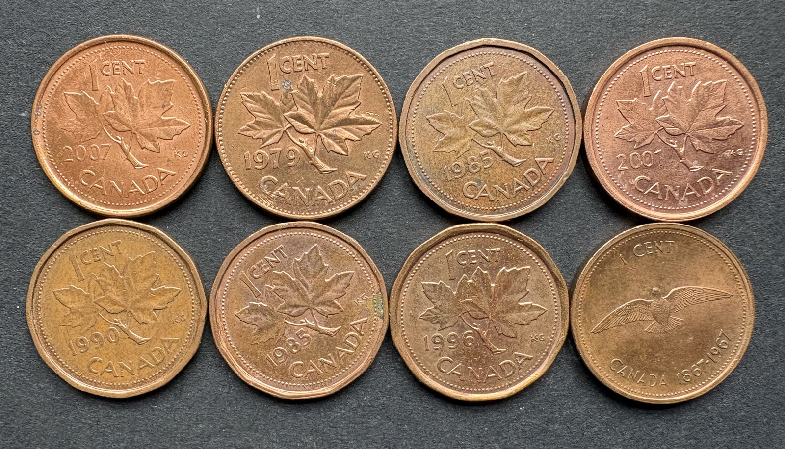 🇨🇦 Canada 1 Cent Penny Lot x8 KM#65 1967-2007 Centennial Rock Dove VF