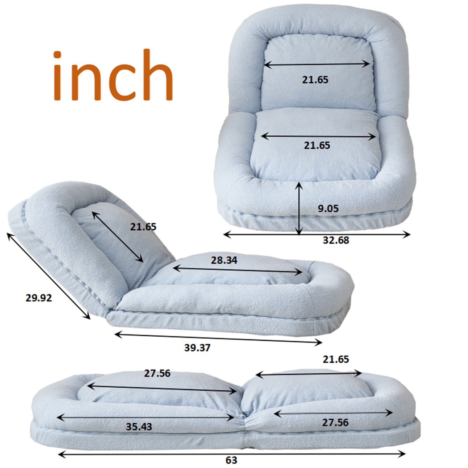 Triple Fold Down Sofa Bed,Blue