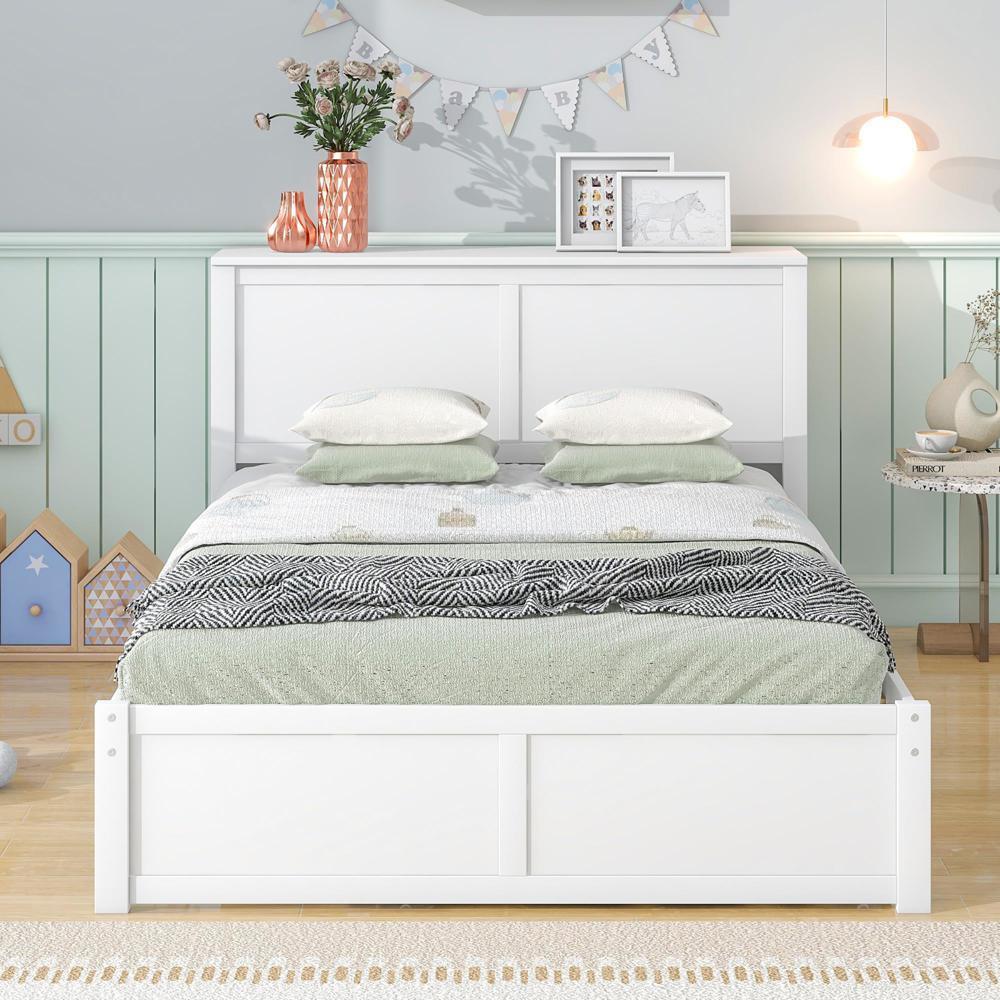 Easy Assembly Full Platform Bed with Pull Out Shelves and Twin Trundle Furniture