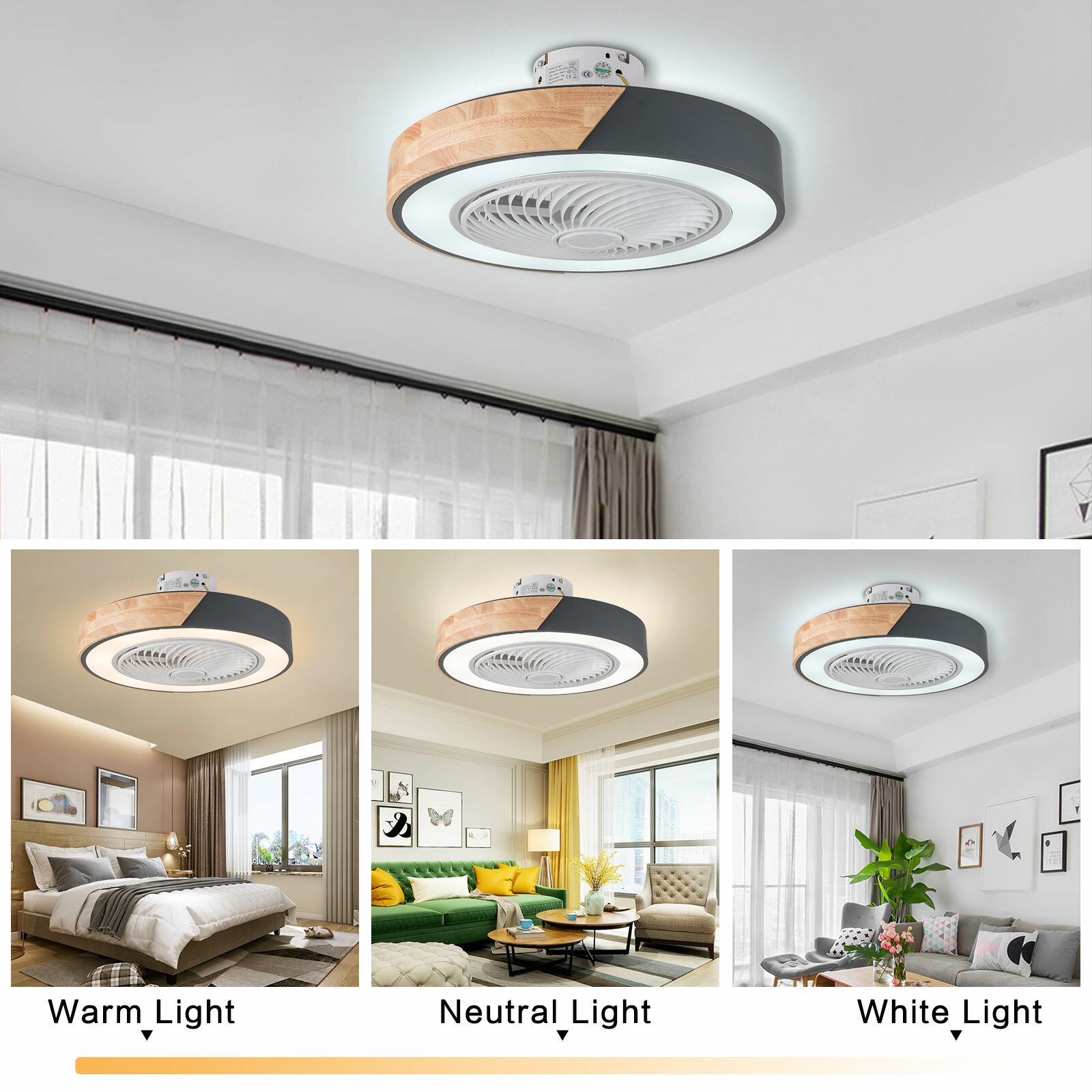 22'' Modern Ceiling Fan with Remote Dimmable LED Light Flush Mount Chandelier