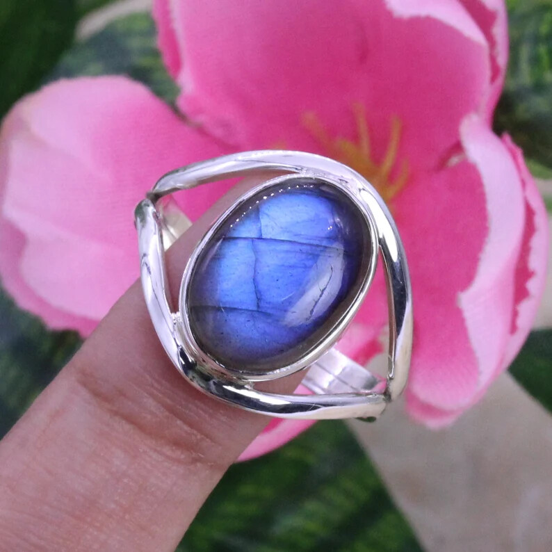 Labradorite Gemstone Ring Solid 925 Silver Handmade Lovely Ring All Size SR433