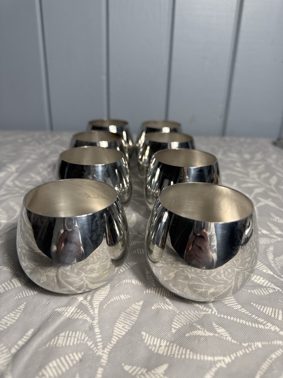 Vintage Oneida Silverplate Tumblers Set 8 Mid Century Modern Bar Cups-c1960s USA