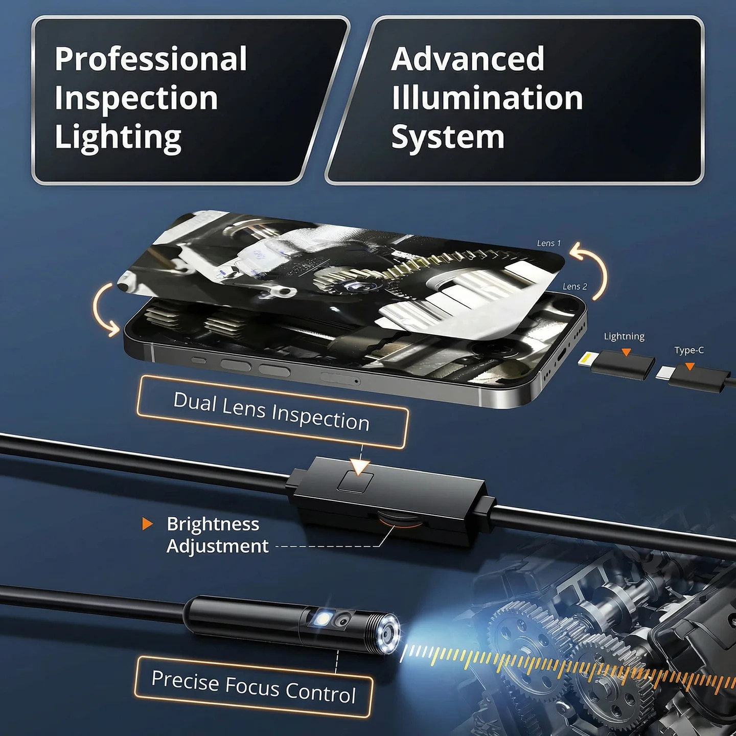 1920P Endoscope Camera 8mm for iPhone Android Type-C Borescope LED IP67