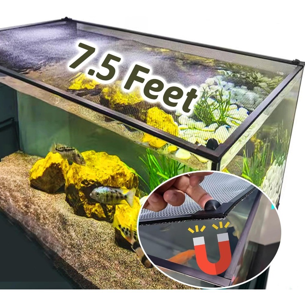 DIY Aquarium Cover 7.5 FT Magnetic Mesh Screen Netting Top Lid Prevents Fish