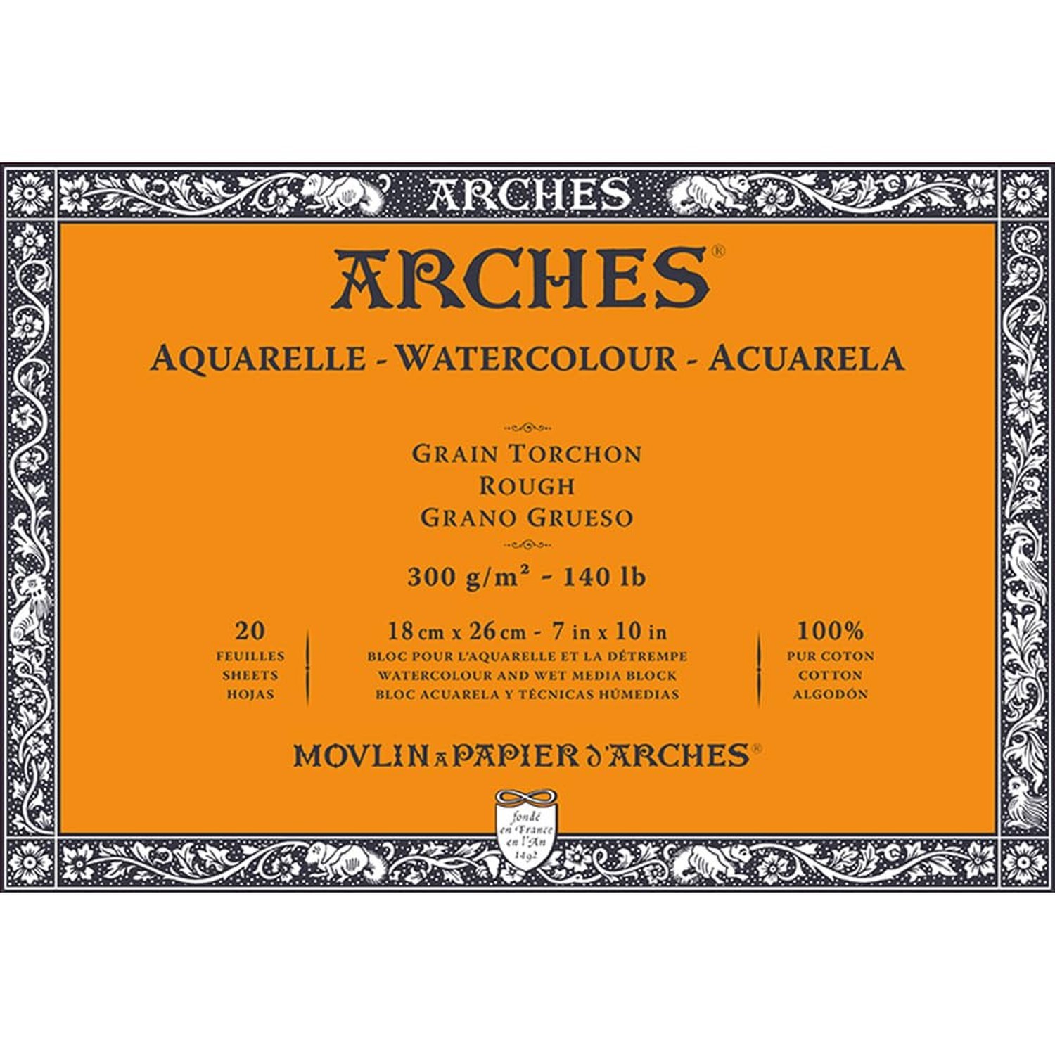 Arches Watercolor Block - 7" x 10", Rough, 20 Sheets 7" x 10"