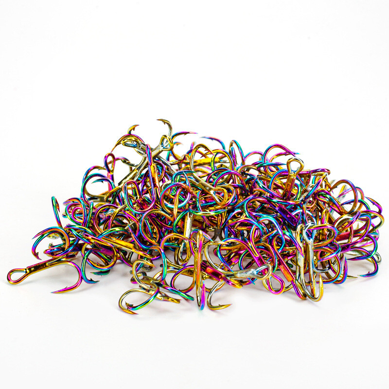 10Pcs Triple Fishing Hooks 4X Strong Format Fishing Hooks Rainbow Treble Hooks
