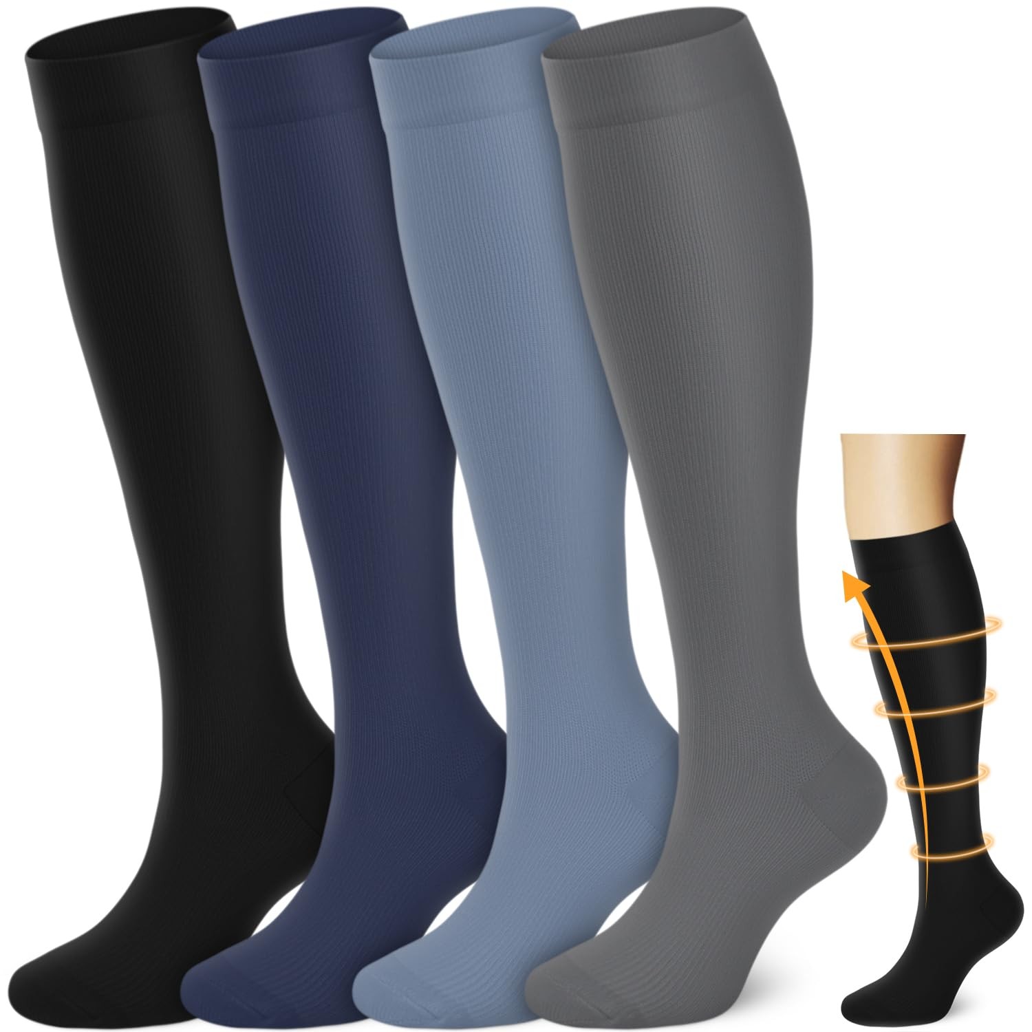 Compression Socks Women and Men ,Knee Large-X-Large, A21 - Black/Blue/Gray