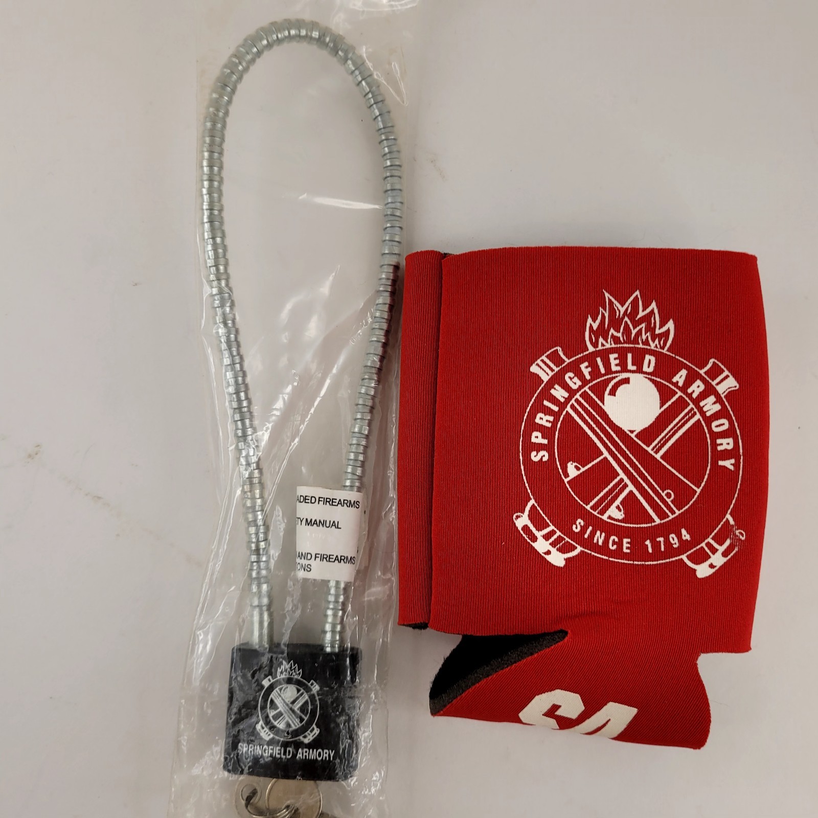 Springfield Armory Black Gun Lock Cable Lock with 2 Keys and Bonus Red Koozie