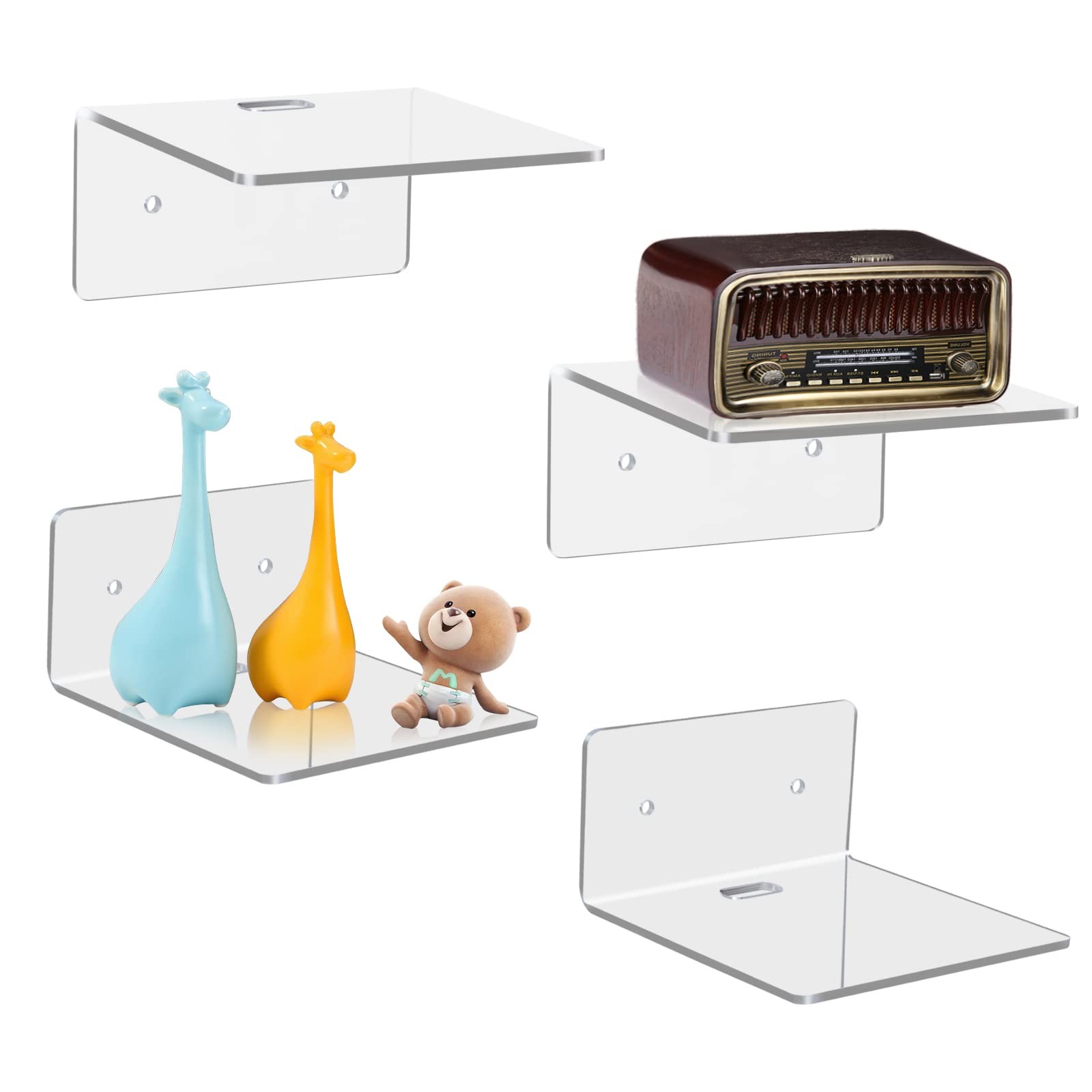 4 Pack Acrylic Wall Shelves Small Floating Display Ledges with Hardware